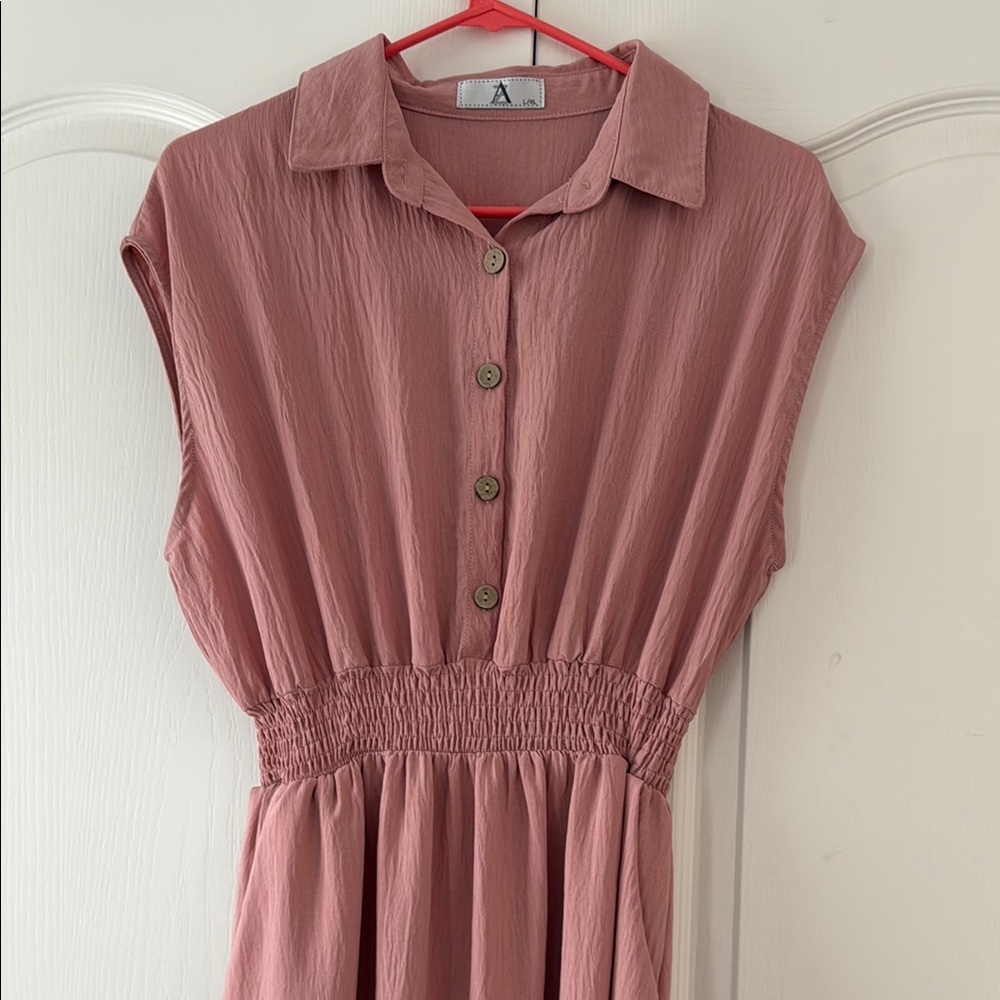 Cap sleeve midi summer dress L Dusty rose